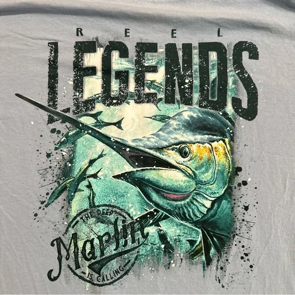Reel Legends Men's Solid Short Sleeve T-Shirt w/Marlin Large - Picture 3 of 5